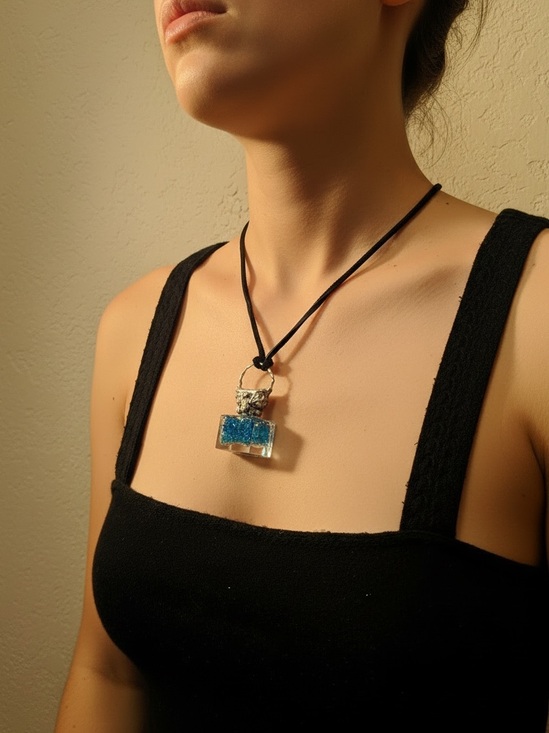 Hand Crafted Jewelry - Repurposed VINTG Perfume Glass Bottle Pendant Necklace w Rustic Silver Metalwork